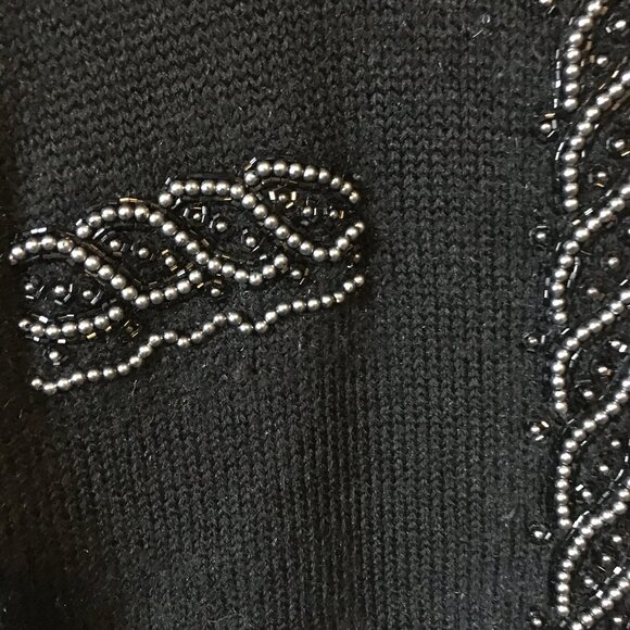 Vintage Long Black Beadwork Knit Sweater - Picture 6 of 13